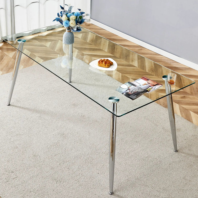 Modern Rectangular Glass Dining Table For 4-6 People With Tempered Glass Countertop by HouseOfZazla