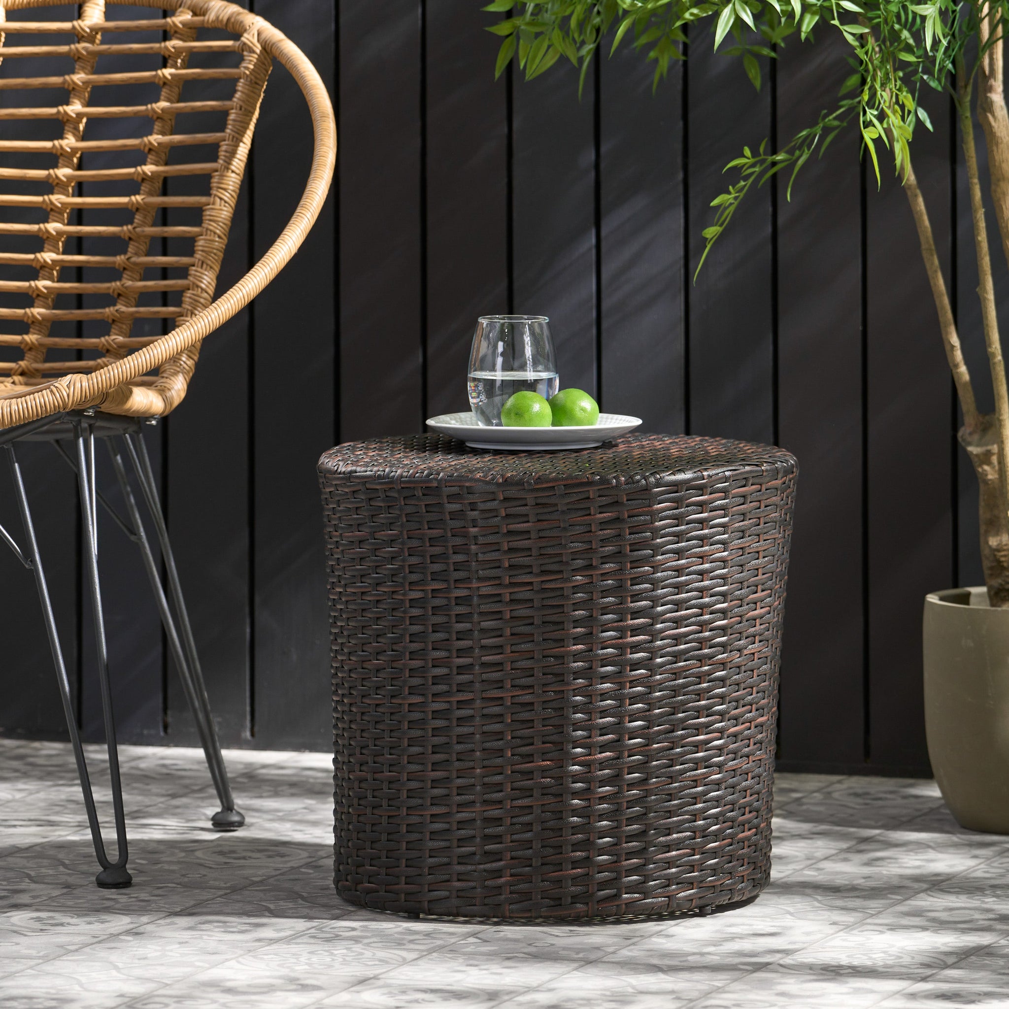 Kingstown RD Barrel Side Table, Outdoor Wicker End Table by HouseOfZazla