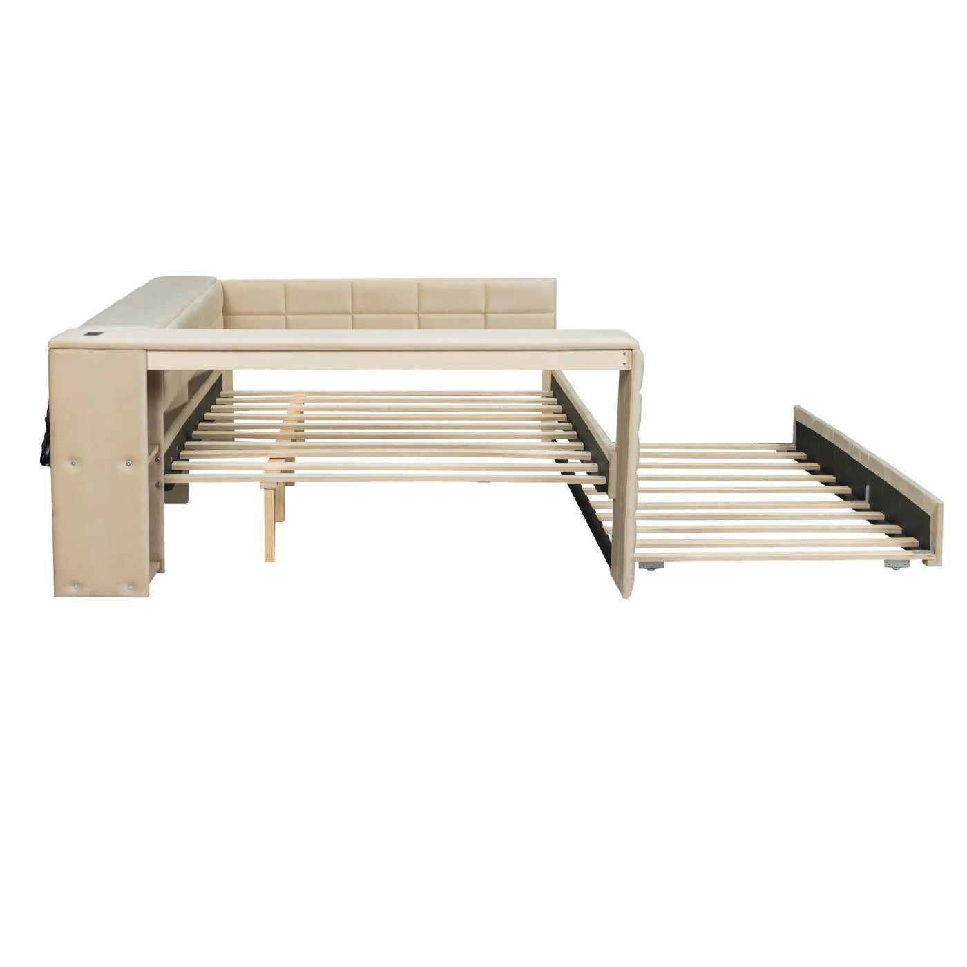 Upholstered Platform Bed With Storage Shelves, Desk, Charging Station And Trundle by HouseOfZazla