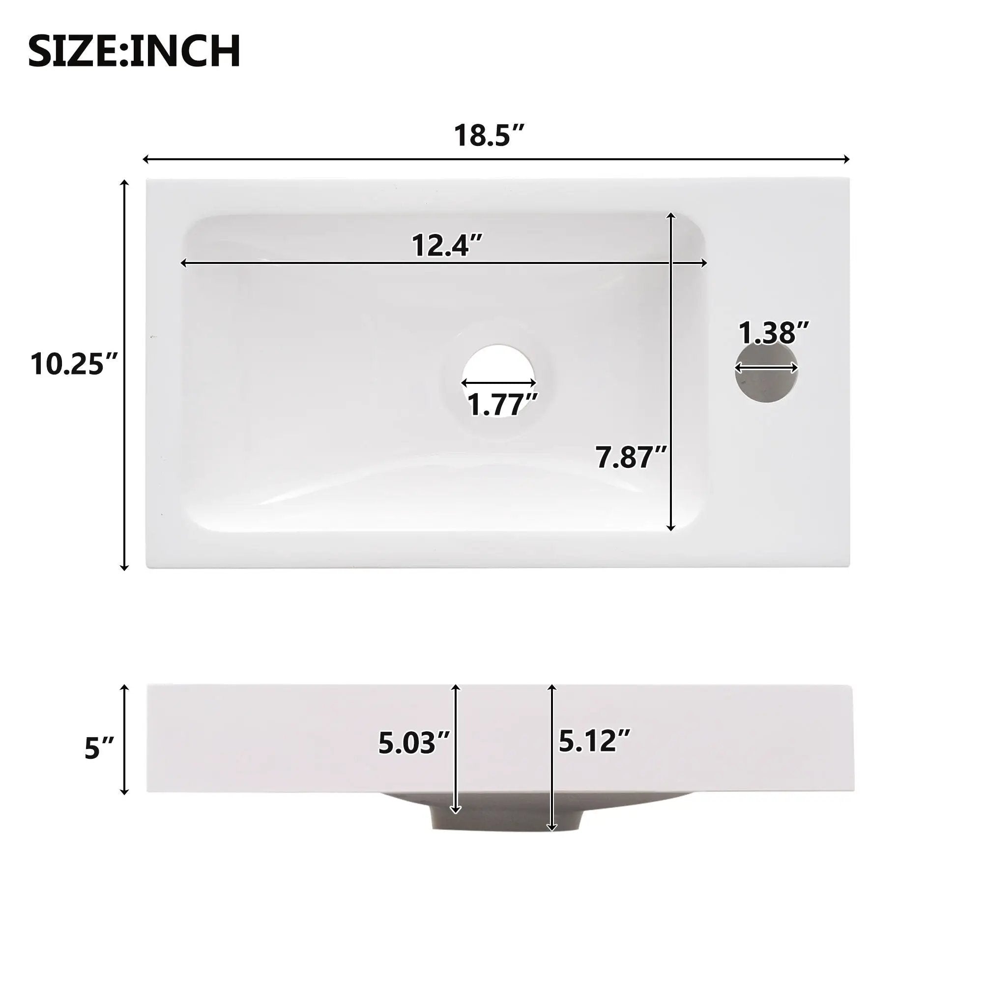 Floating Bathroom Vanity With Resin Basin, Left Side Storage - White by HouseOfZazla
