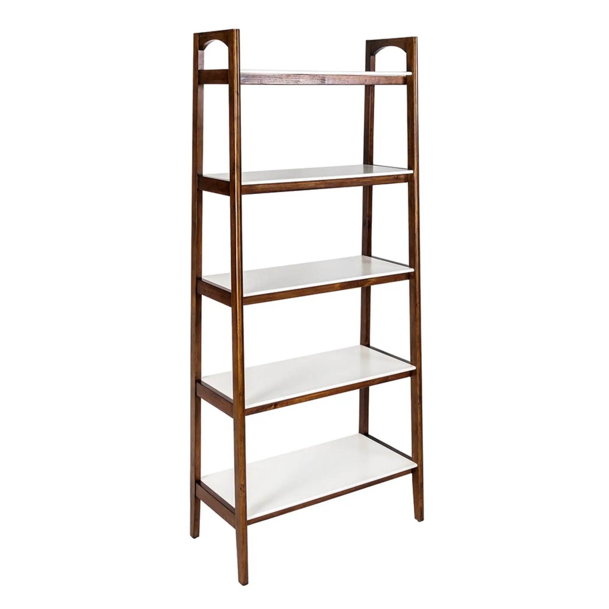 Mid - Century Design 5 Shelf Bookcase - Off White / Pecan by HouseOfZazla