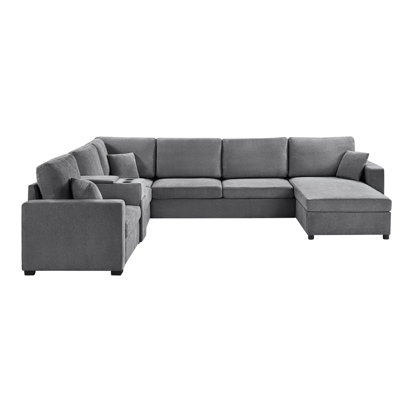Modular 5 Seat U-Shape Sectional Sofa With Chaise Lounge, Built In Cup Holders And Storage Drawer by HouseOfZazla