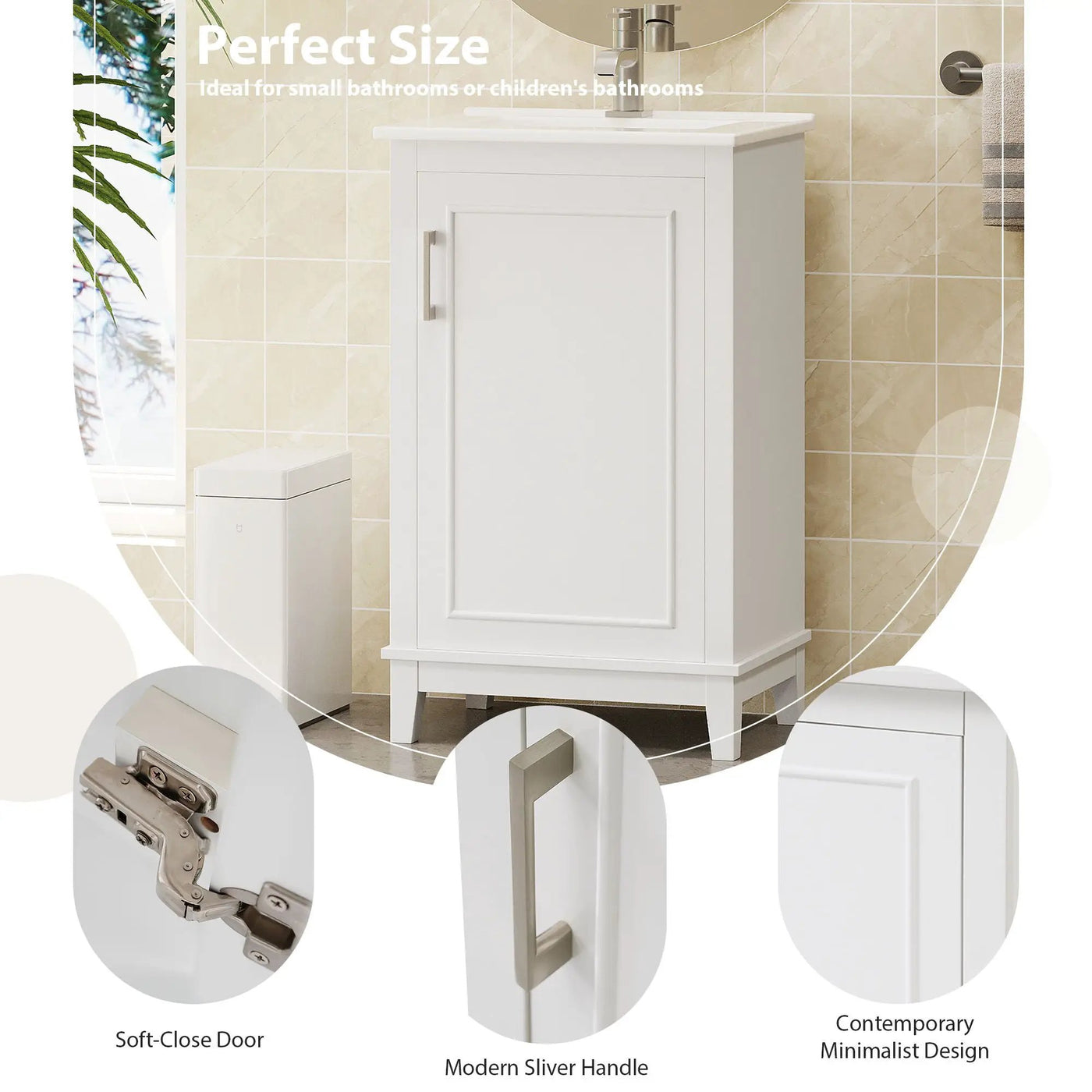 Modern Small Bathroom Vanity Cabinet With Ceramic Basin, Ample Storage, 1 Soft Close Door by Unique Piece Furniture