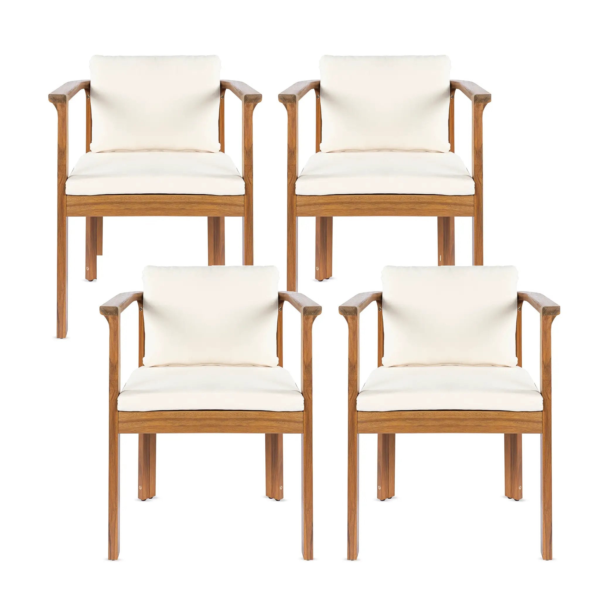 Outdoor Dining Chair Set of 4 with Curved Acacia Wood Arms by HouseOfZazla