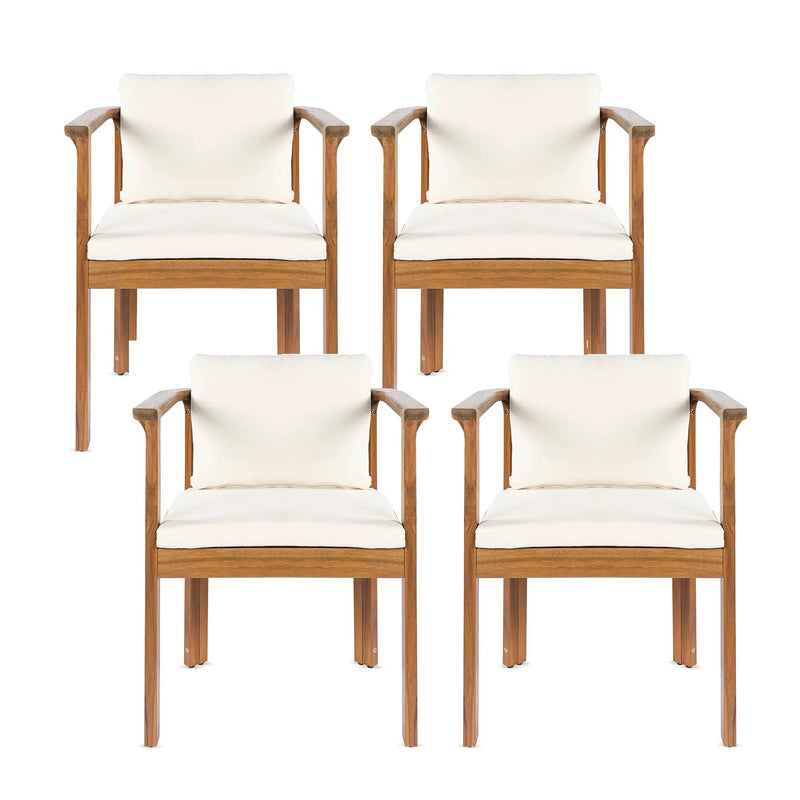 Outdoor Dining Chair Set of 4 with Curved Acacia Wood Arms by HouseOfZazla