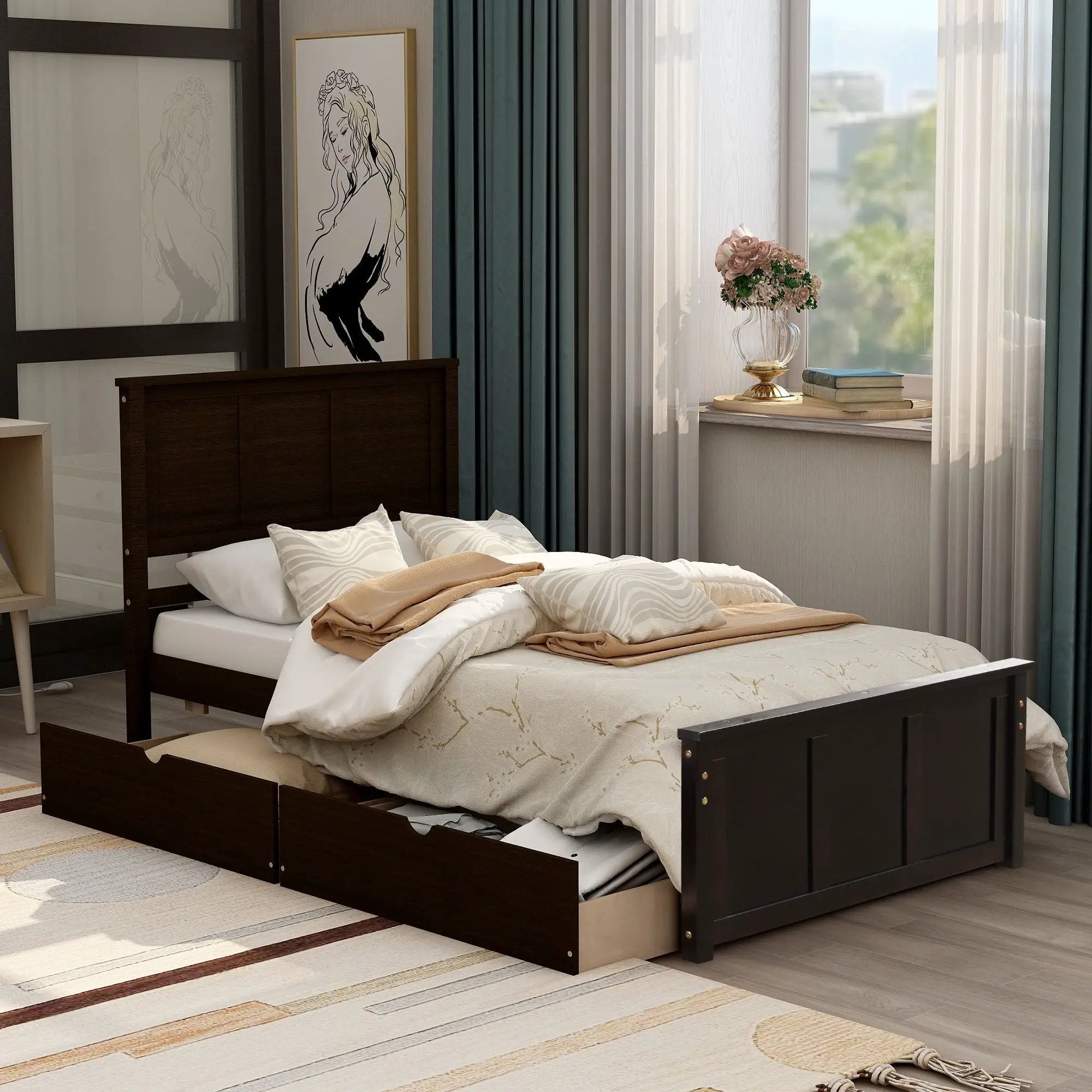 Platform Storage Bed With 2 Wheel Base Drawers by Unique Piece Furniture