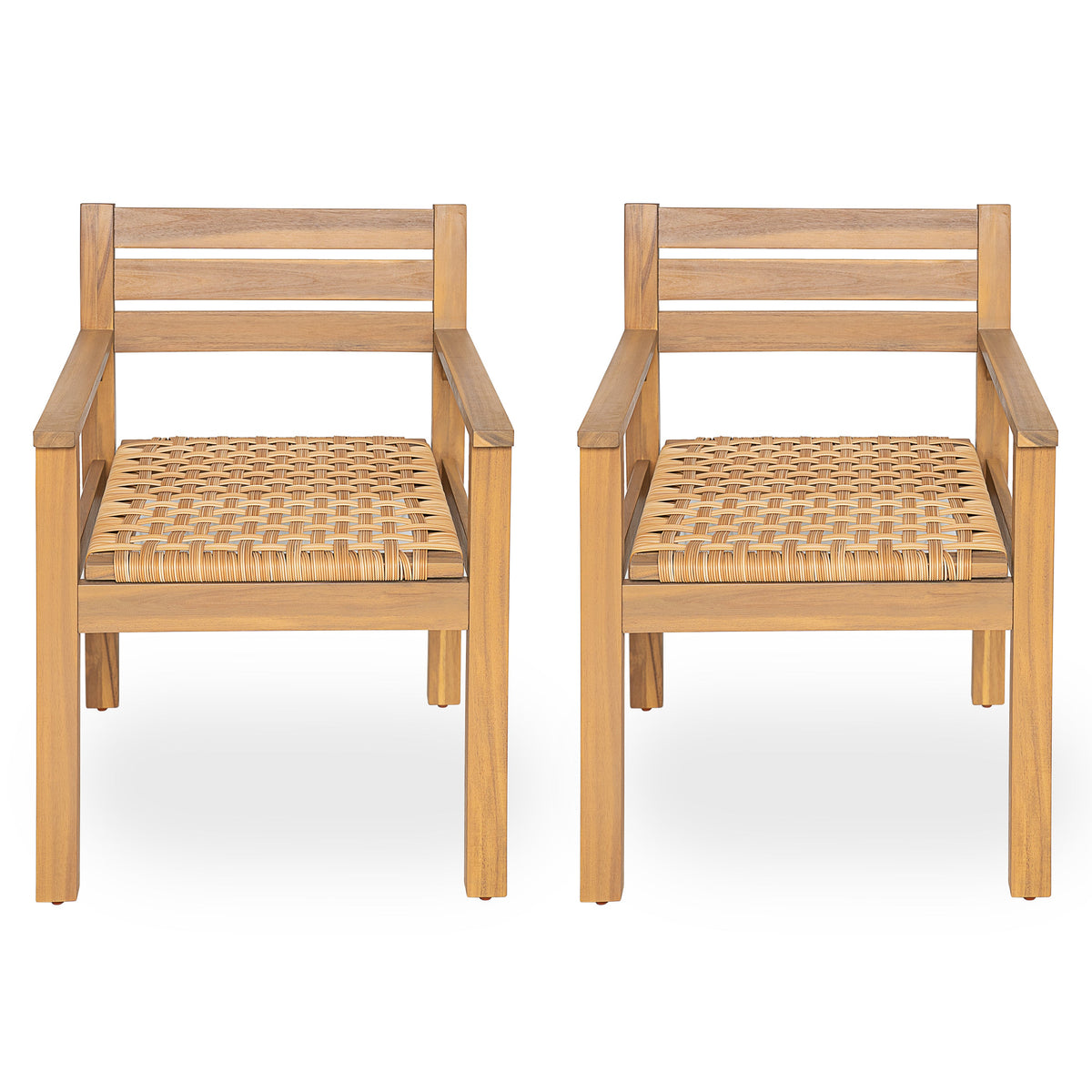 Acacia Wood Outdoor Dining Chairs with Woven Seats - Set of 2, photo 6 of 10