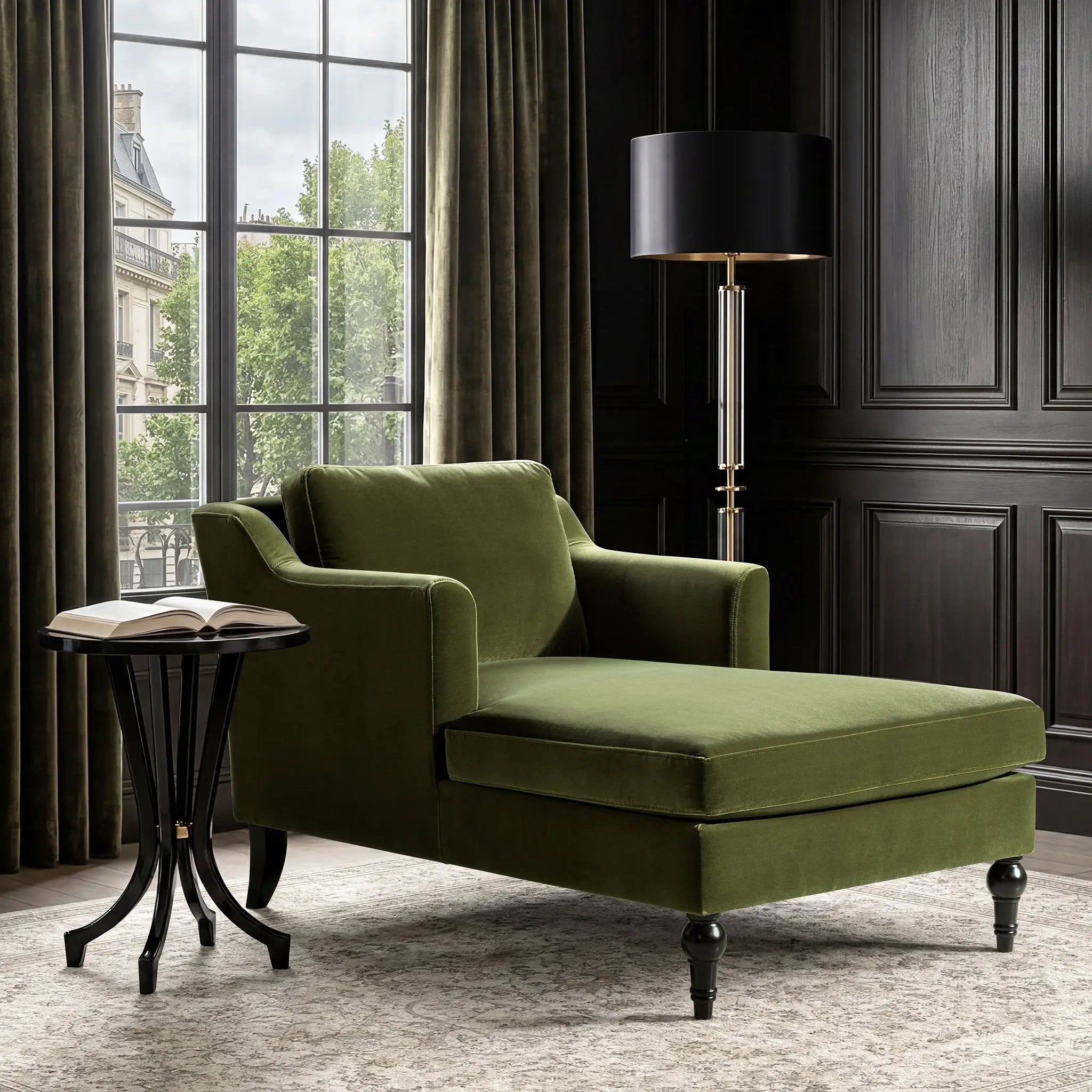 Josephine 60" Upholstered Chaise Lounge in Olive by HouseOfZazla