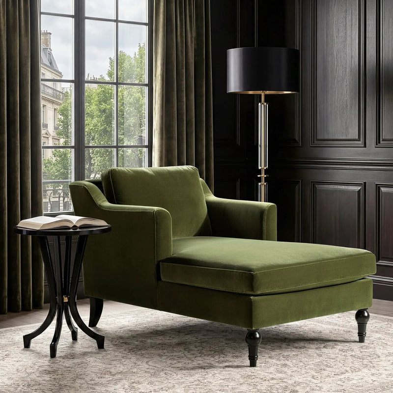 Josephine 60" Upholstered Chaise Lounge in Olive by HouseOfZazla