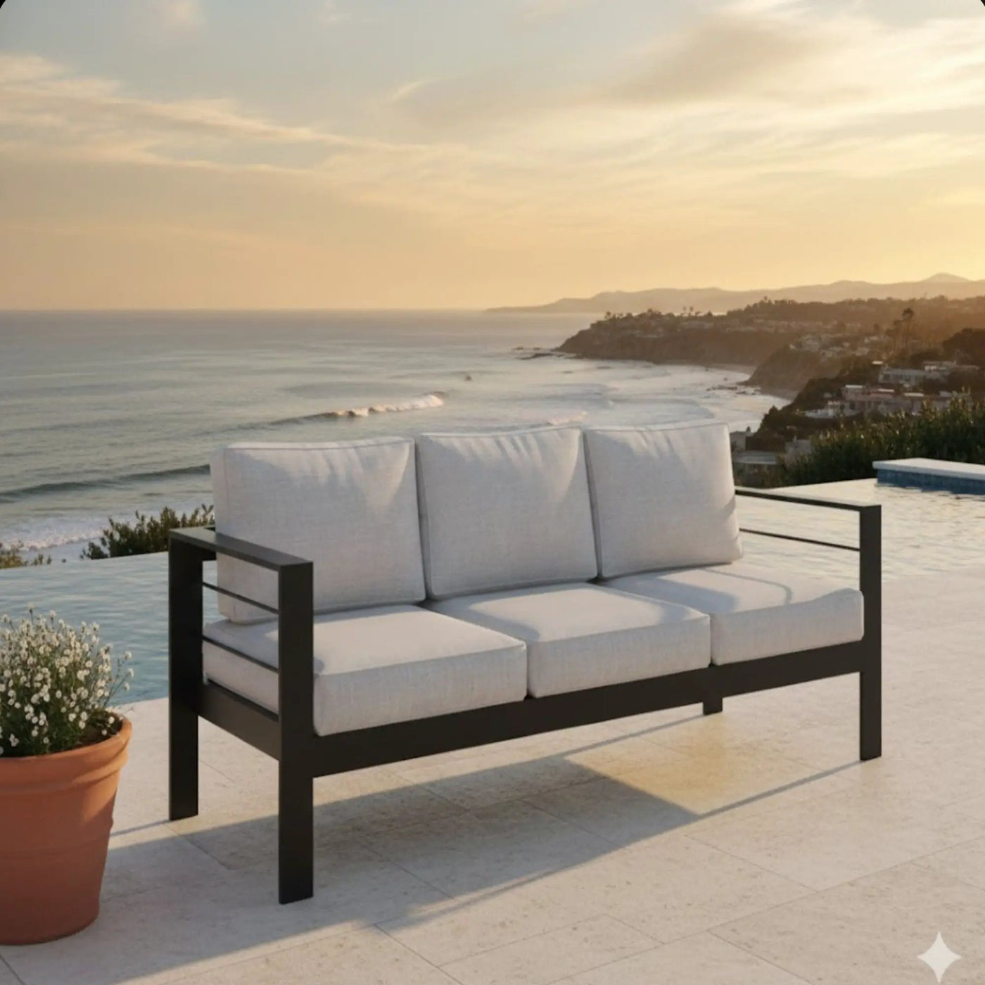 All-Weather Patio Sofa & Cushions, 3 Seat Outdoor Couch by HouseOfZazla