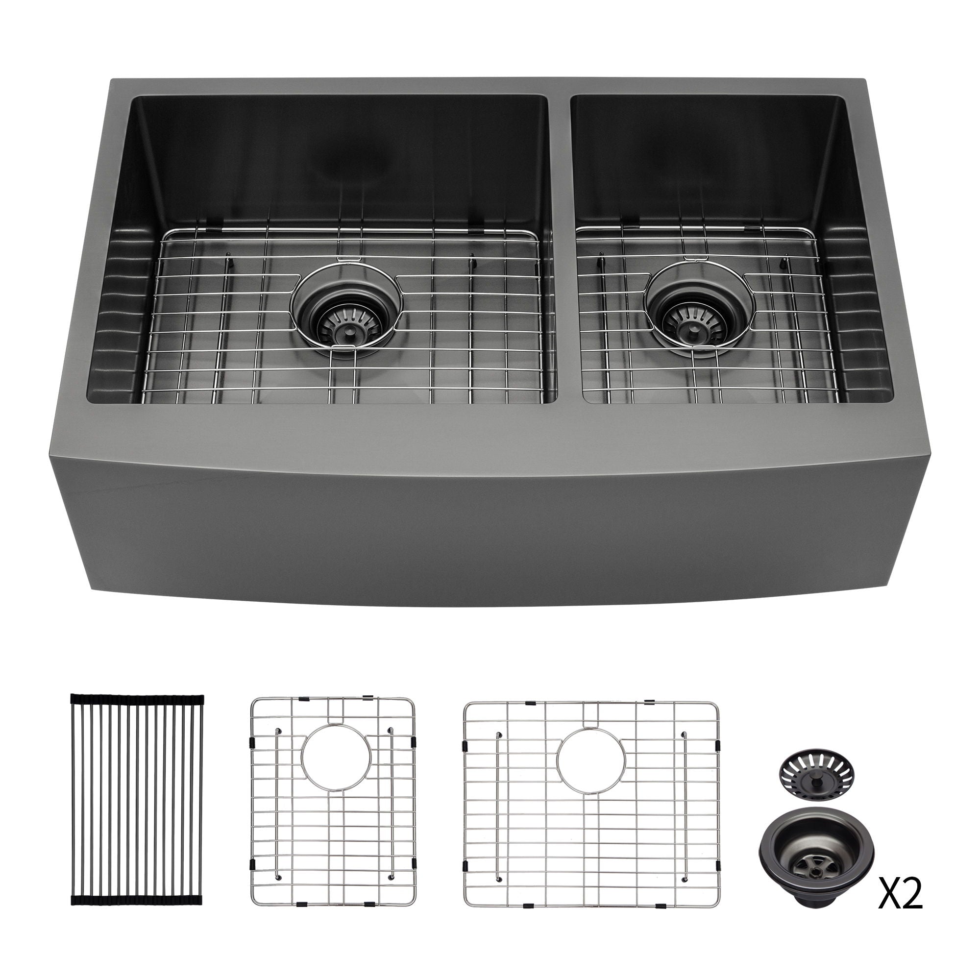 Double Bowl Farmhouse Sink, Stainless Steel Apron Front by HouseOfZazla