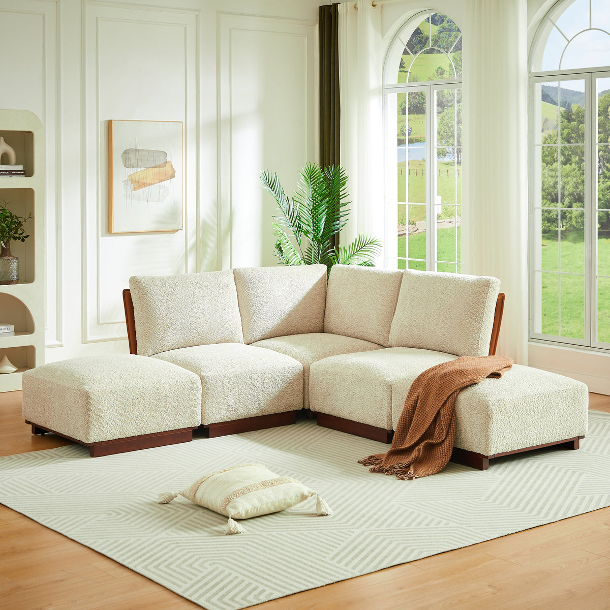 Boucle Modular Sectional Sofa with Deep Ergonomic Seating - Velora 88.5 in., photo 7 of 10