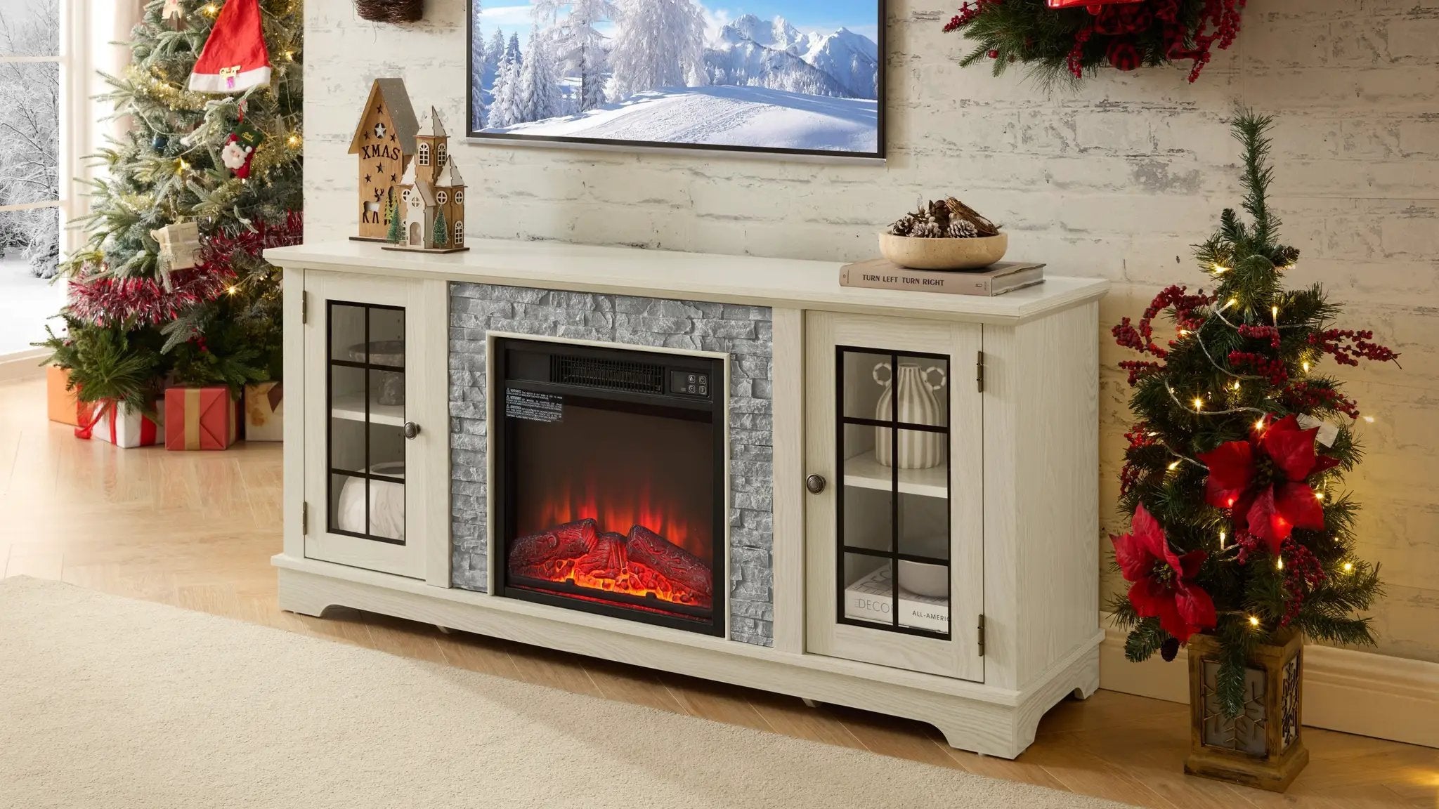 58" Modern TV Stand with Electric Fireplace and Storage by HouseOfZazla