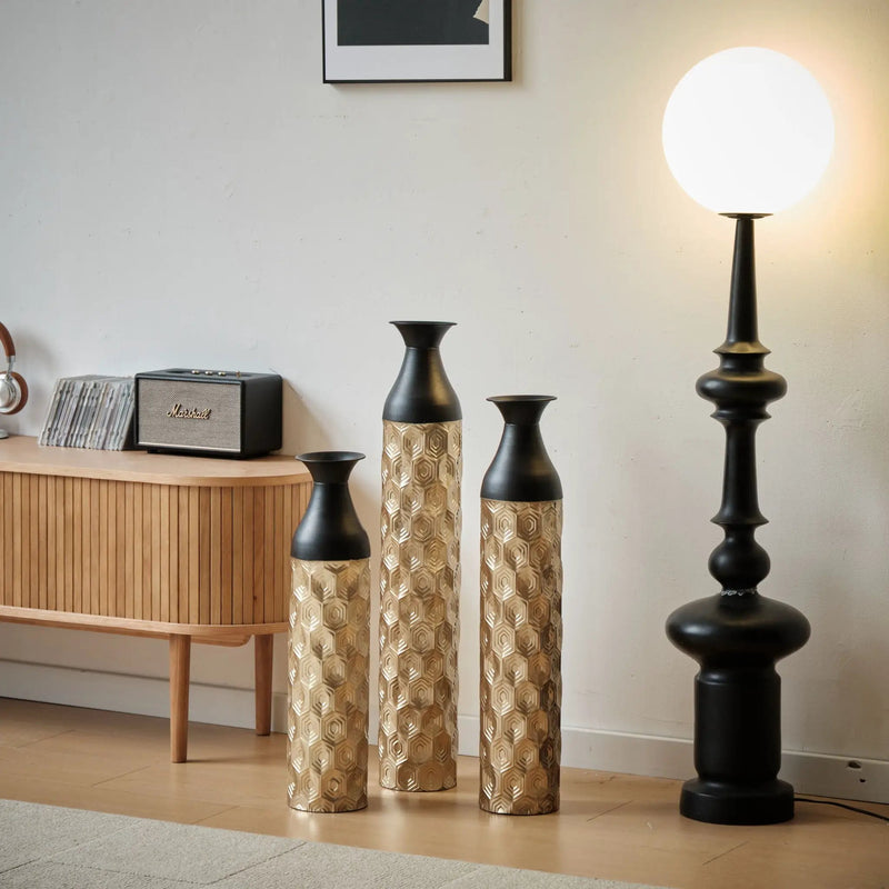 Floor Metal Vases (Set of 3) Gorgeous Home Decoration Large Glazed Metal Vases - Black / Gold by HouseOfZazla