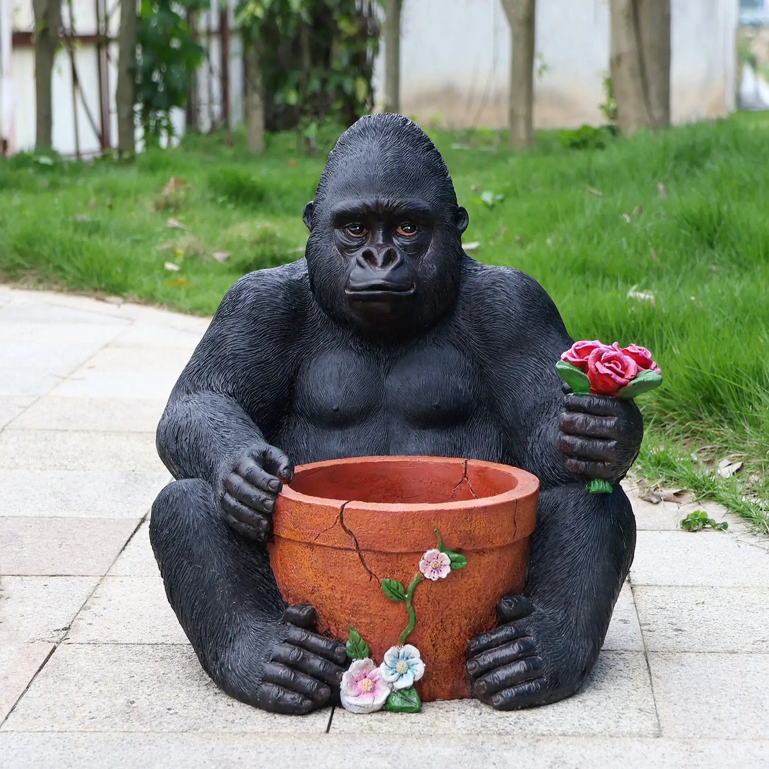 Outdoor Garden Sculpture Chimpanzees Flower Pot Planter by HouseOfZazla