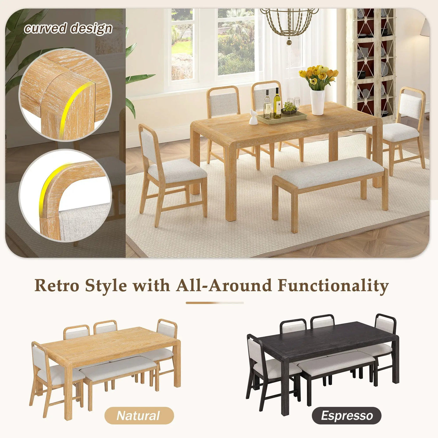 Extendable Dining Table Set With 4 Upholstered Chairs And 1 Bench by HouseOfZazla