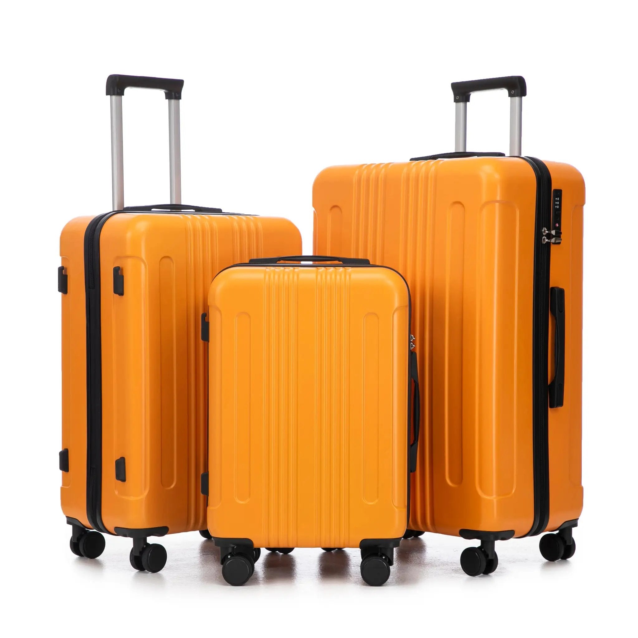 3-Piece ABS Spinner Wheel Luggage Set in Black and Orange by HouseOfZazla