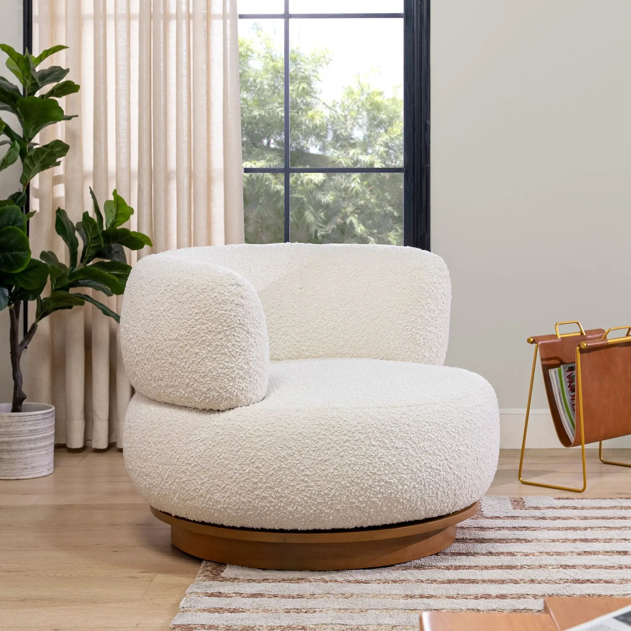 Fuji - 360 Swivel Low Barrel Back Accent Chair - Ivory White by HouseOfZazla
