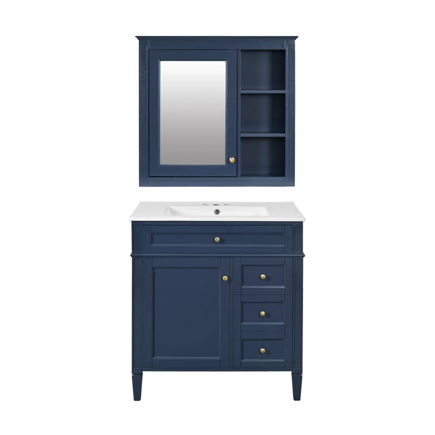 Bathroom Vanity With Top Sink, 2 Doors And 3 Drawers, Freestanding Set With Mirror Cabinet by HouseOfZazla