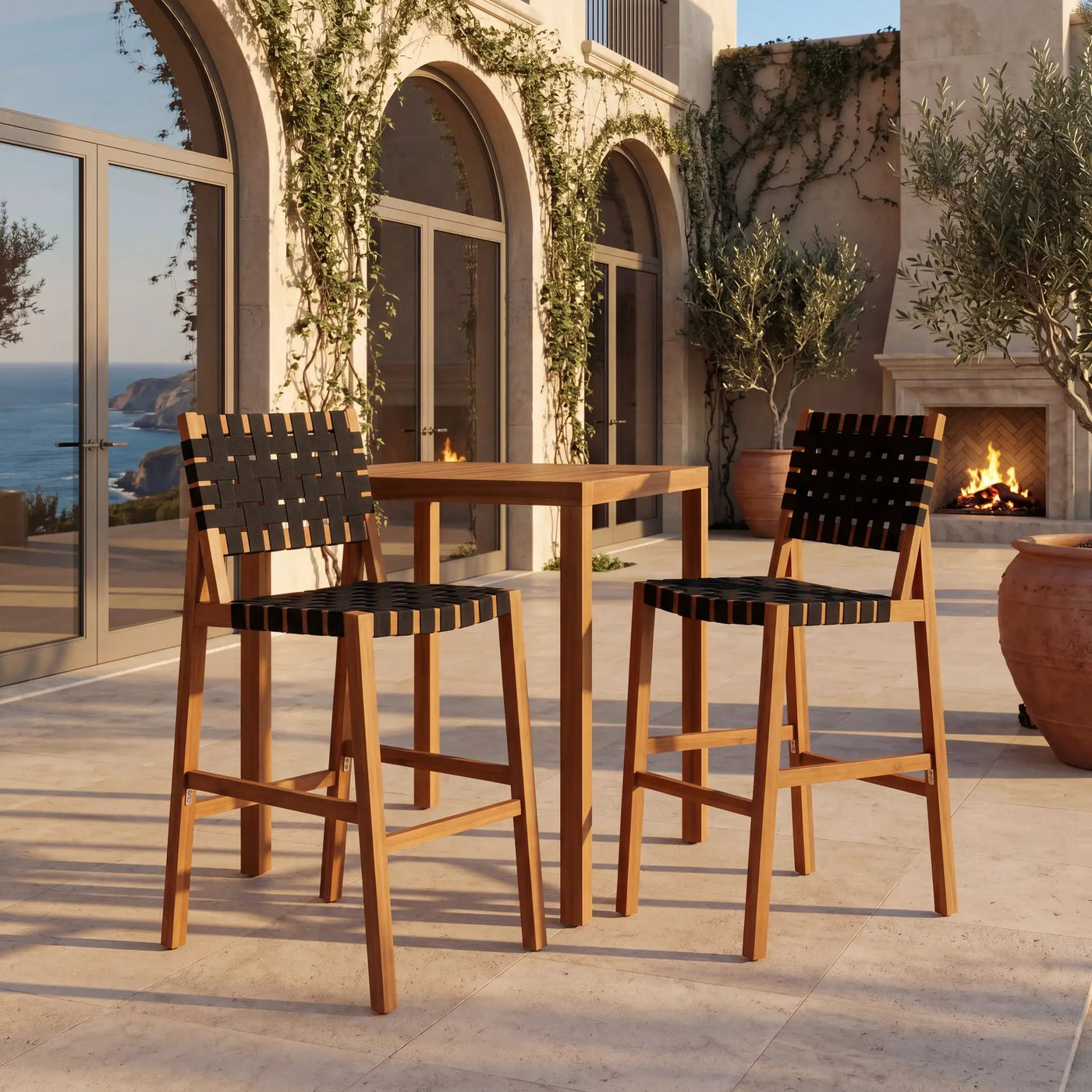 30.5 Inch Seat Height Outdoor Acacia Solid Wood Patio Side Chair by HouseOfZazla
