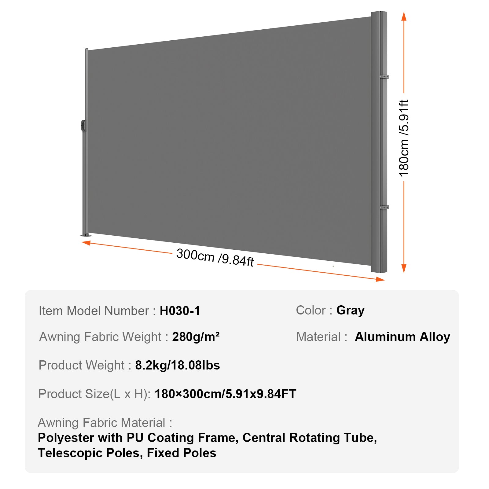 Retractable Side Awning, 71''-118'' Full Aluminum Rust-Proof Outdoor Privacy Screen by HouseOfZazla