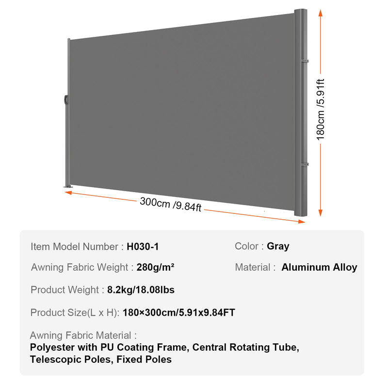 Retractable Side Awning, 71''-118'' Full Aluminum Rust-Proof Outdoor Privacy Screen by HouseOfZazla