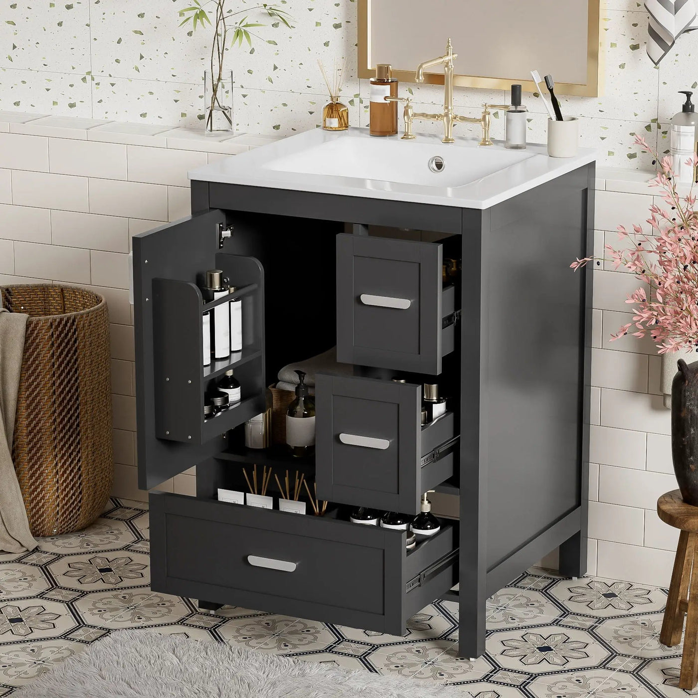 Bathroom Vanity With Sink, Soft-Close Doors, Double-Layer Shelf And 3 Drawers by HouseOfZazla