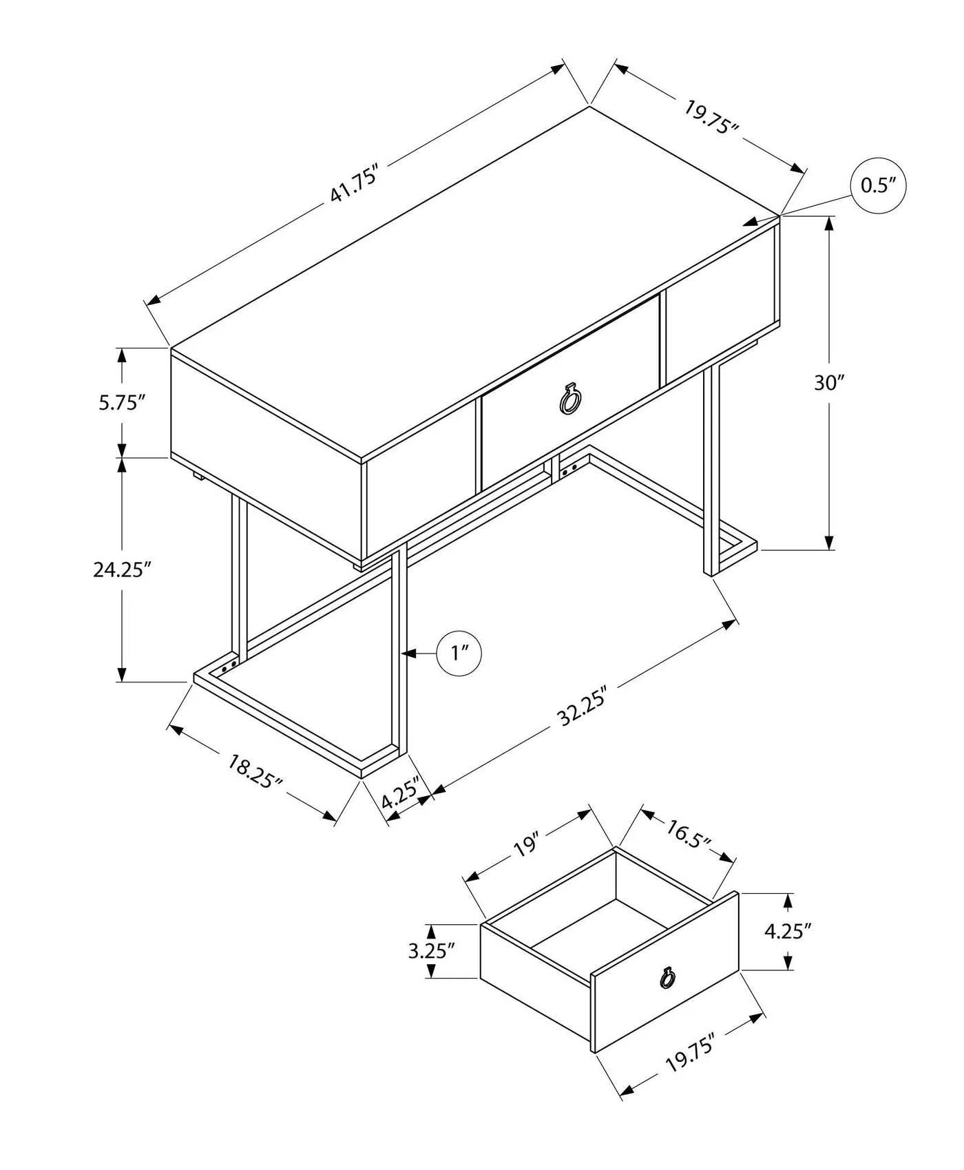 Computer Desk For Home Office, Glossy, Storage Drawer by HouseOfZazla