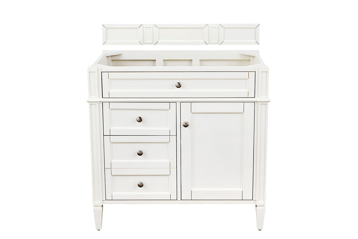 James Martin Brittany 36" Single Bathroom Vanity, Bright White, cabinet without a countertop