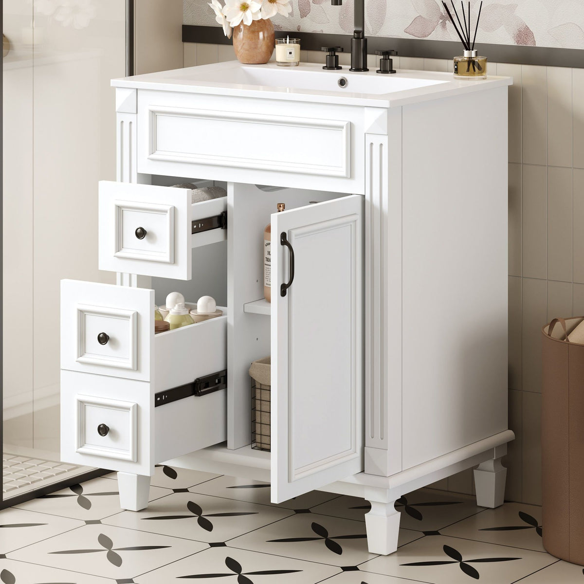 Bathroom Vanity With Sink, Compact Cabinet & 2 Drawers And Adjustable Shelf, photo 32 of 40