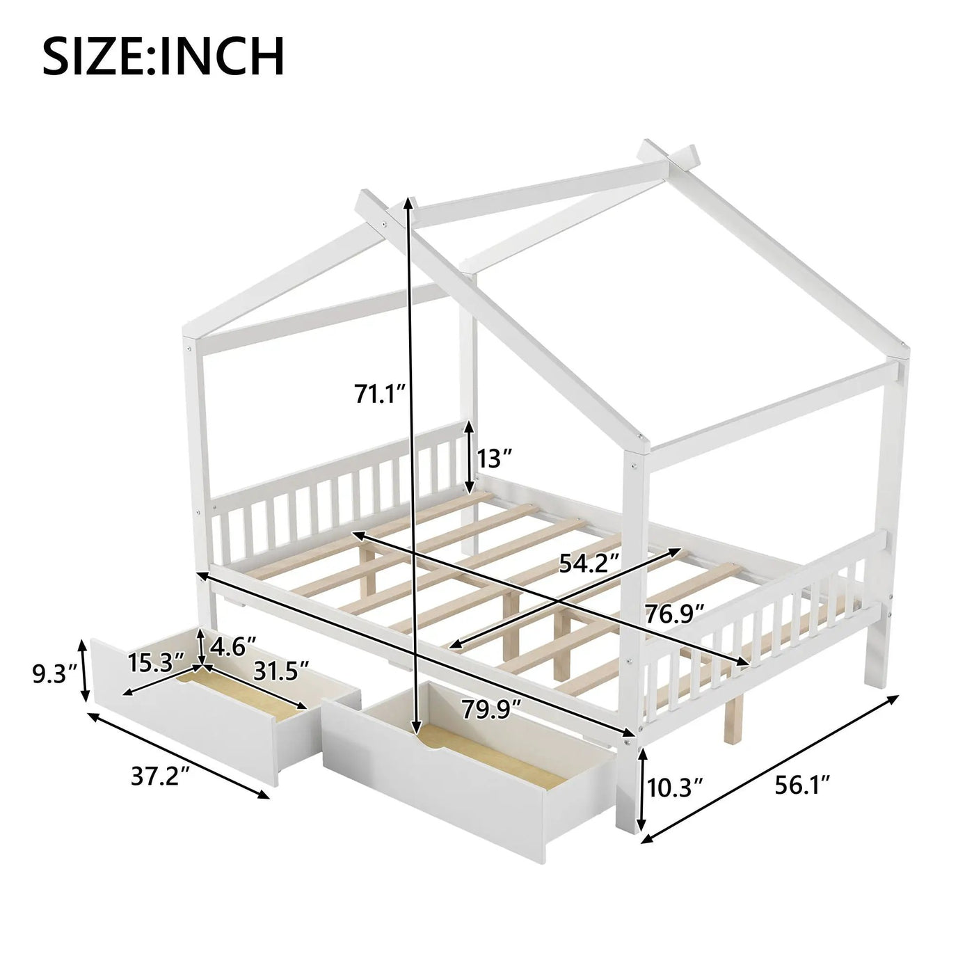 House Style Platform Bed With Headboard, Footboard, 2 Drawers, And Roof Design by HouseOfZazla
