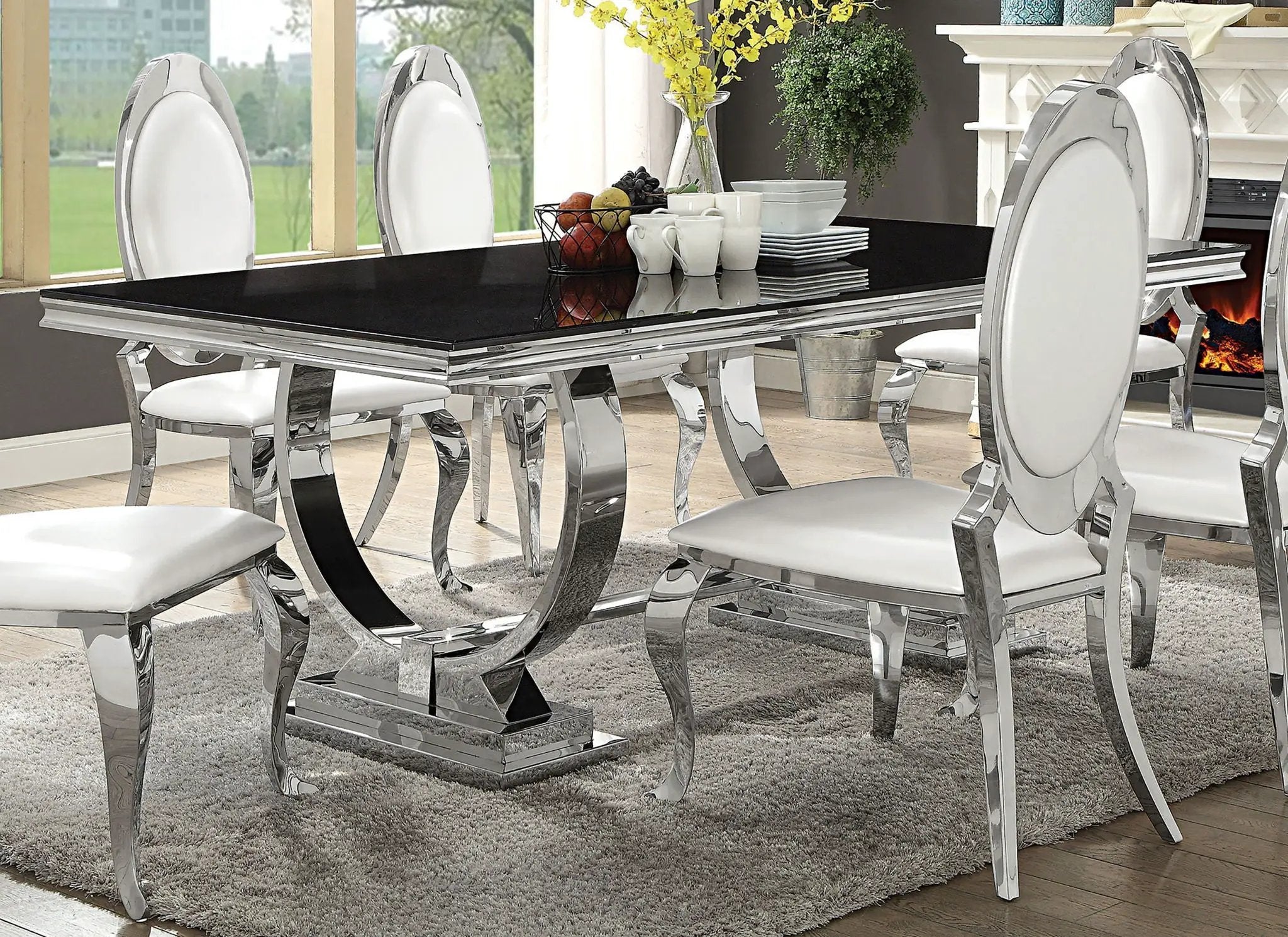 Antoine Rectangular 95-inch Glass Top Dining Table Black by Unique Piece Furniture