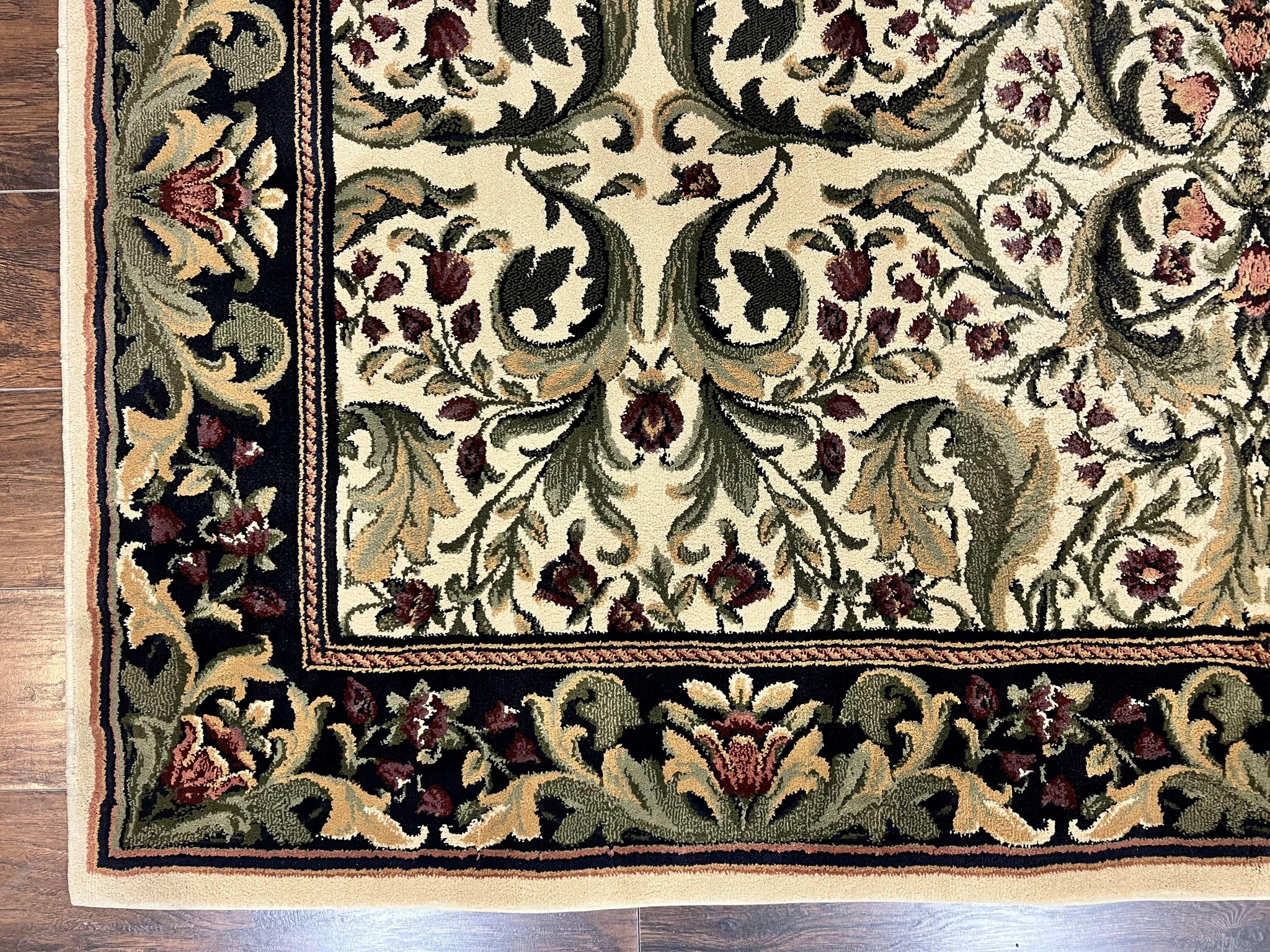 Oriental Rug 8x11, Floral Pattern, Ivory and Black by Jewel Rugs