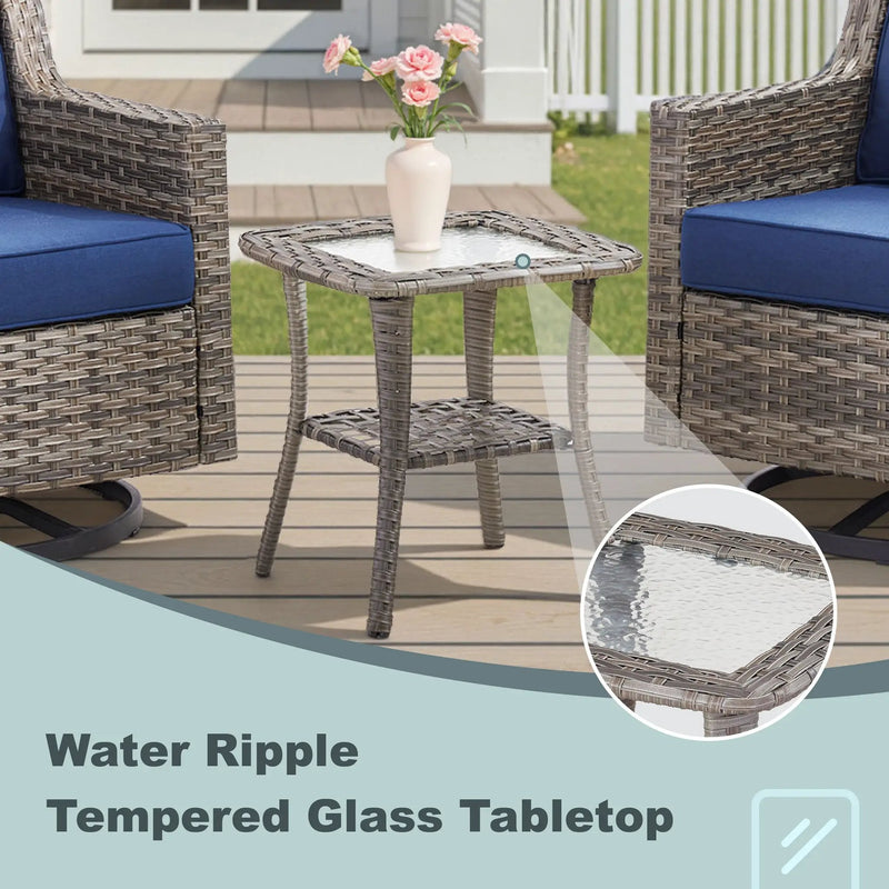 Swivel Outdoor Chairs Set of 2, with Glass-Top Side Table, 3 Pieces by HouseOfZazla
