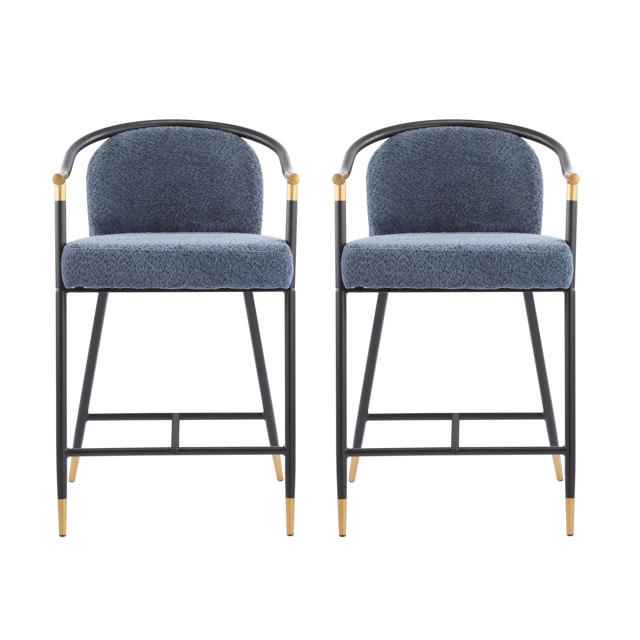26" H Upholstered Counter Stool with Metal Frame (Set of 2) - Navy by HouseOfZazla