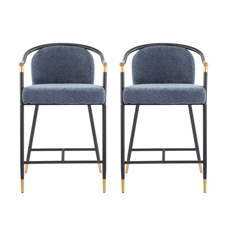 26" H Upholstered Counter Stool with Metal Frame (Set of 2) - Navy by HouseOfZazla