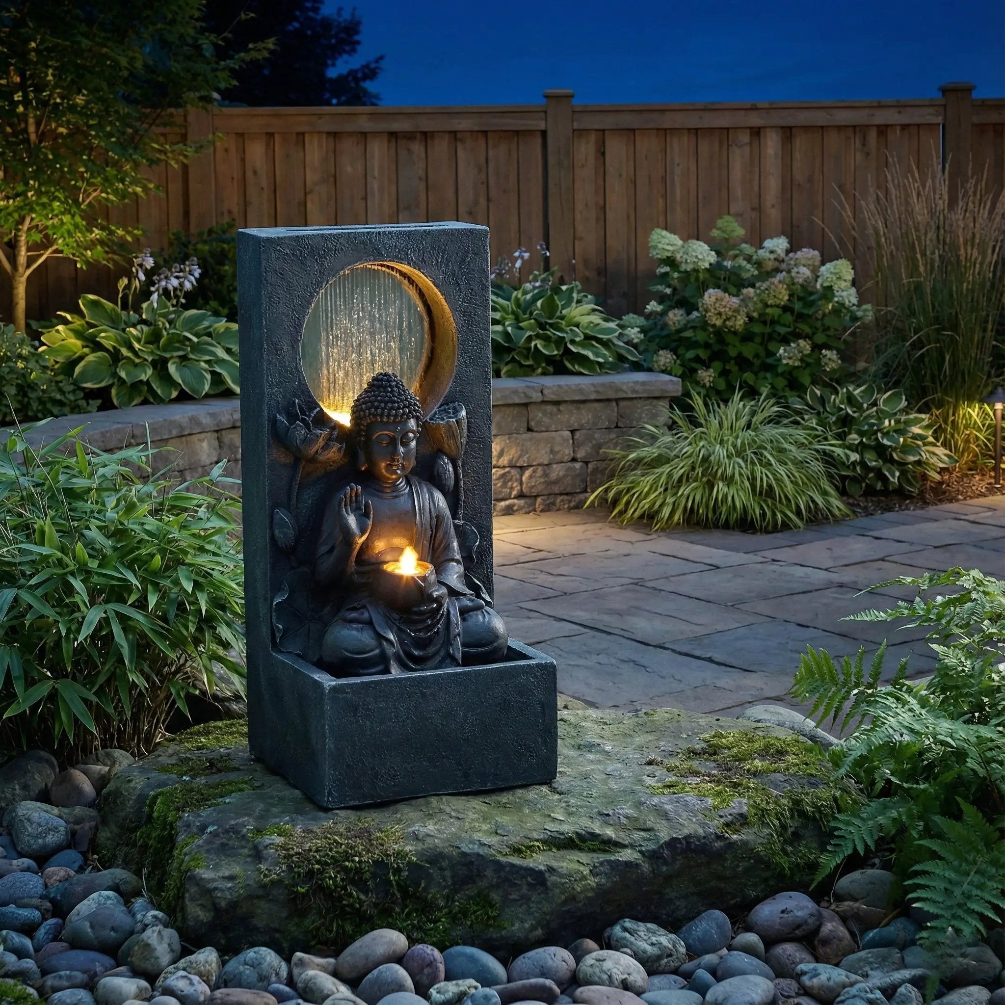 28" H Outdoor Buddha Waterfall Fountain by HouseOfZazla