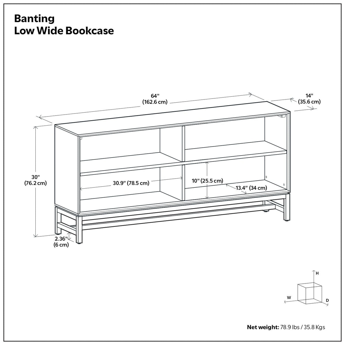 Low Wide Bookcase with Metal Frame - Walnut Brown, photo 6 of 12