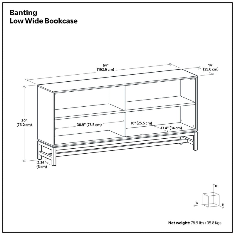 Low Wide Bookcase with Metal Frame - Walnut Brown, photo 6 of 12