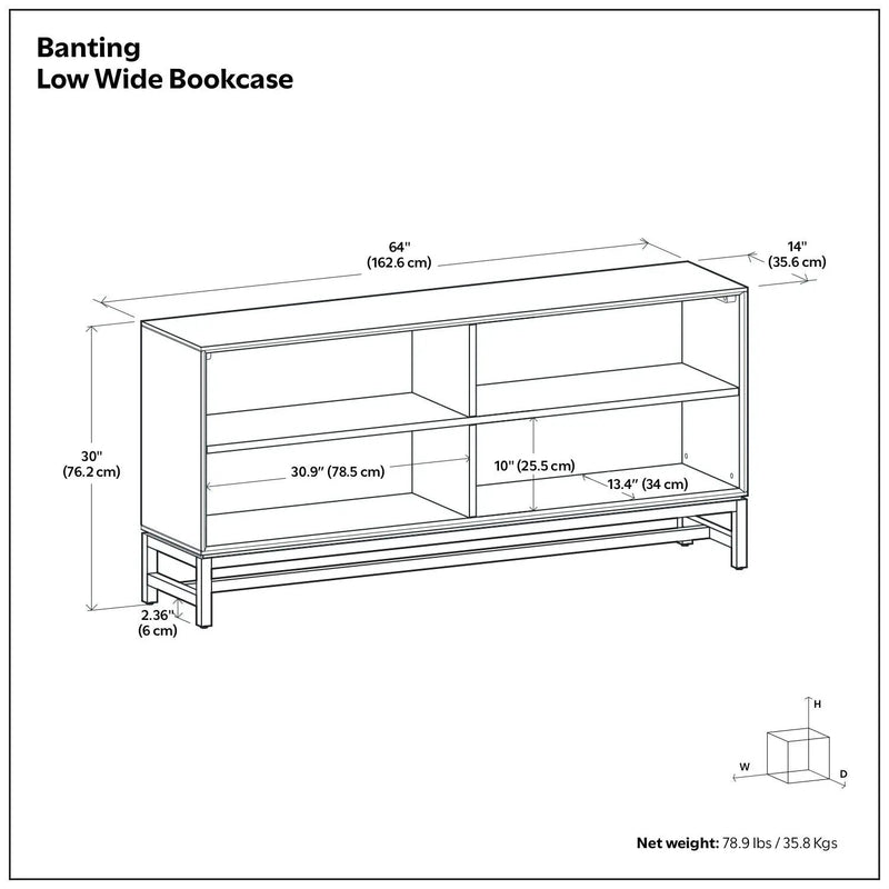 Banting - Low Wide Bookcase - Walnut Brown by Unique Piece Furniture