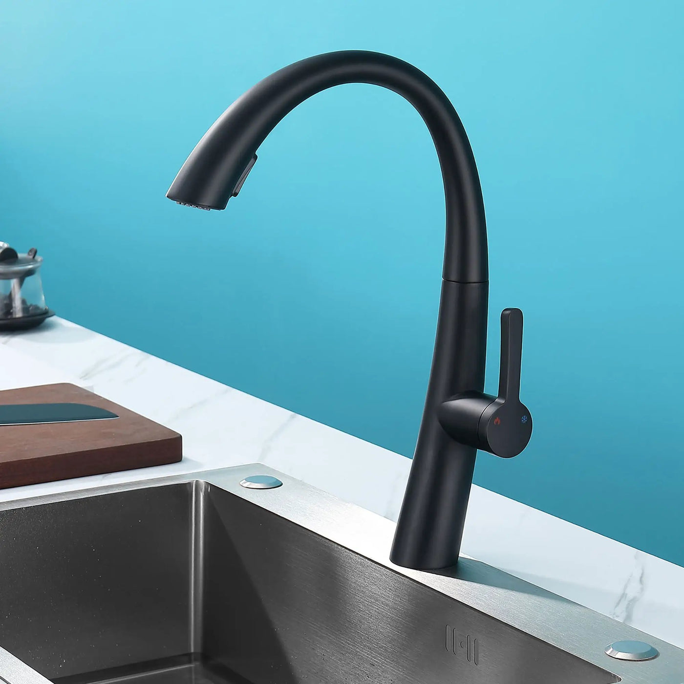 Elegant Single Handle Stainless Steel Pull Out Kitchen Faucet With High Arch Spout by HouseOfZazla