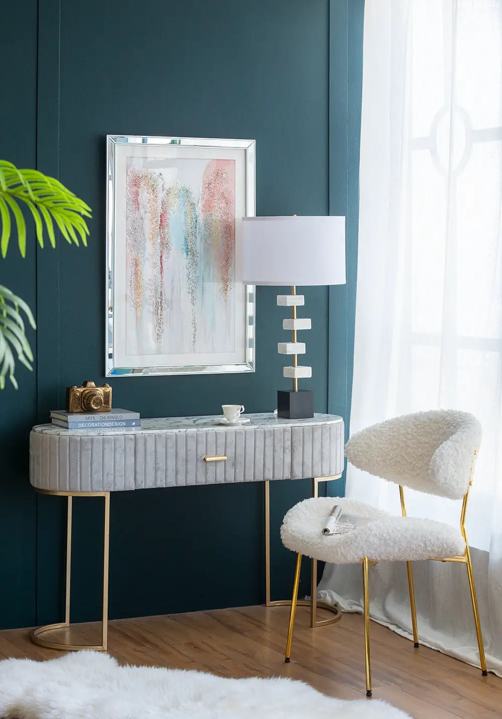 D15x30' Table Lamp with White Marble and Brass Frame by HouseOfZazla