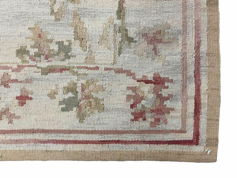 9x12 Flatweave Aubusson Needlepoint Rug, New, Beige, Tan, Green, Handmade, Hand-Knotted Area Rug, French European Carpet, Flowers by Jewel Rugs