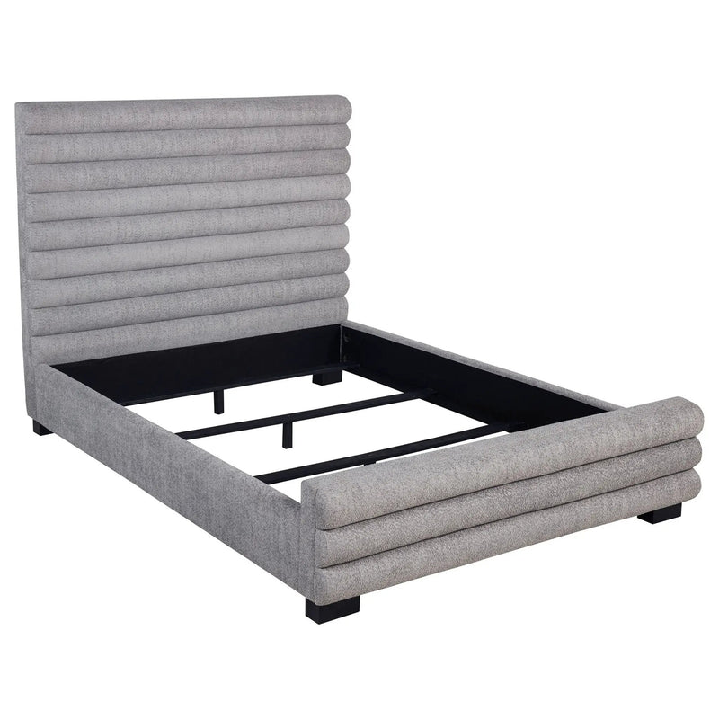 Queen Bed With Textured, And Tufted Headboard - Gray