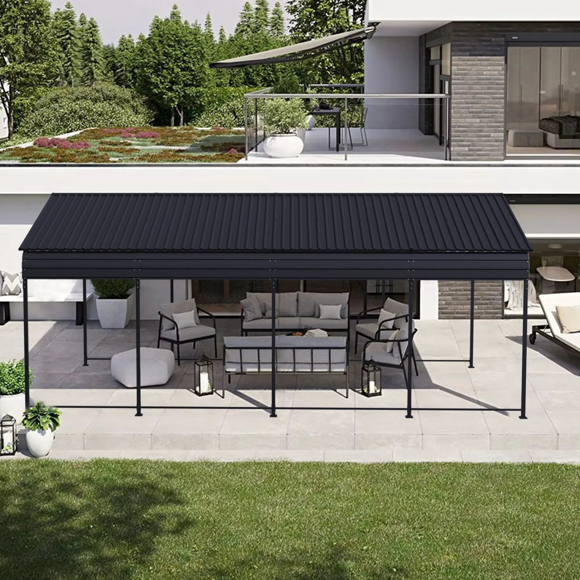 Heavy Duty Carport With Galvanized Roof And Enhanced Base - Anthracite by HouseOfZazla