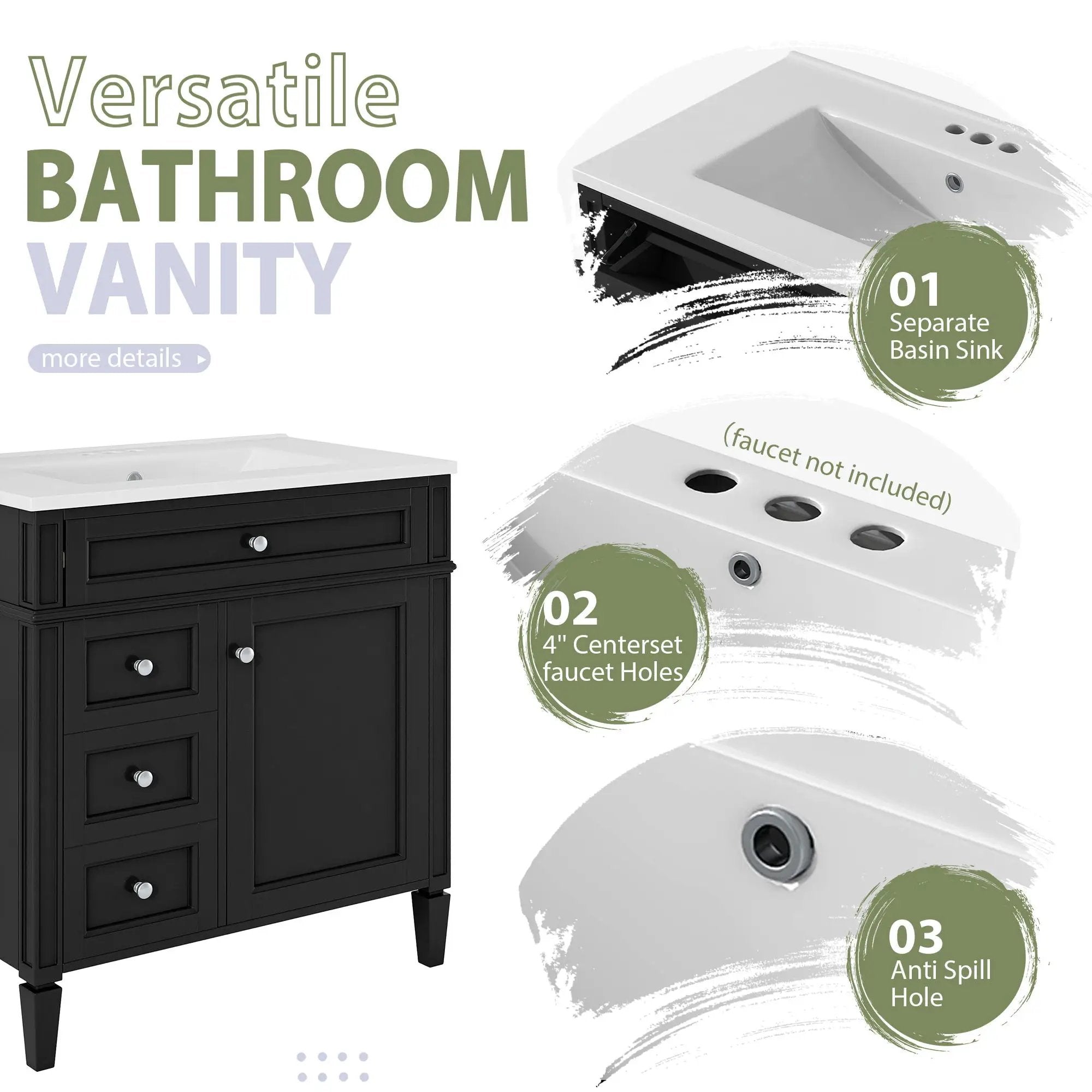 Bathroom Vanity With Medicine Cabinet, Royal Mirror Cabinet, Modern Bathroom Storage Cabinet With 2 Soft Closing Doors And 4 Drawers by HouseOfZazla