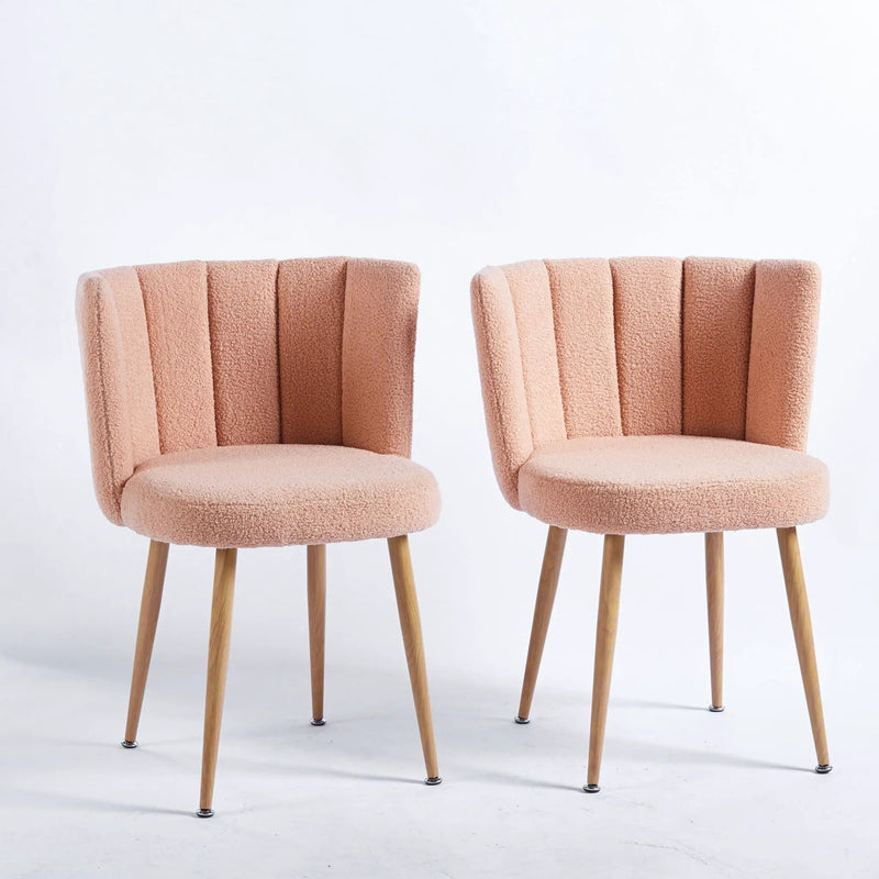 Modern Dining Chair (Set of 2) With Iron Tube Wood Color Legs, Shorthair Cushions And Comfortable Backrest, Suitable For Dining Room, Living Room, Cafe, Simple Structure by HouseOfZazla