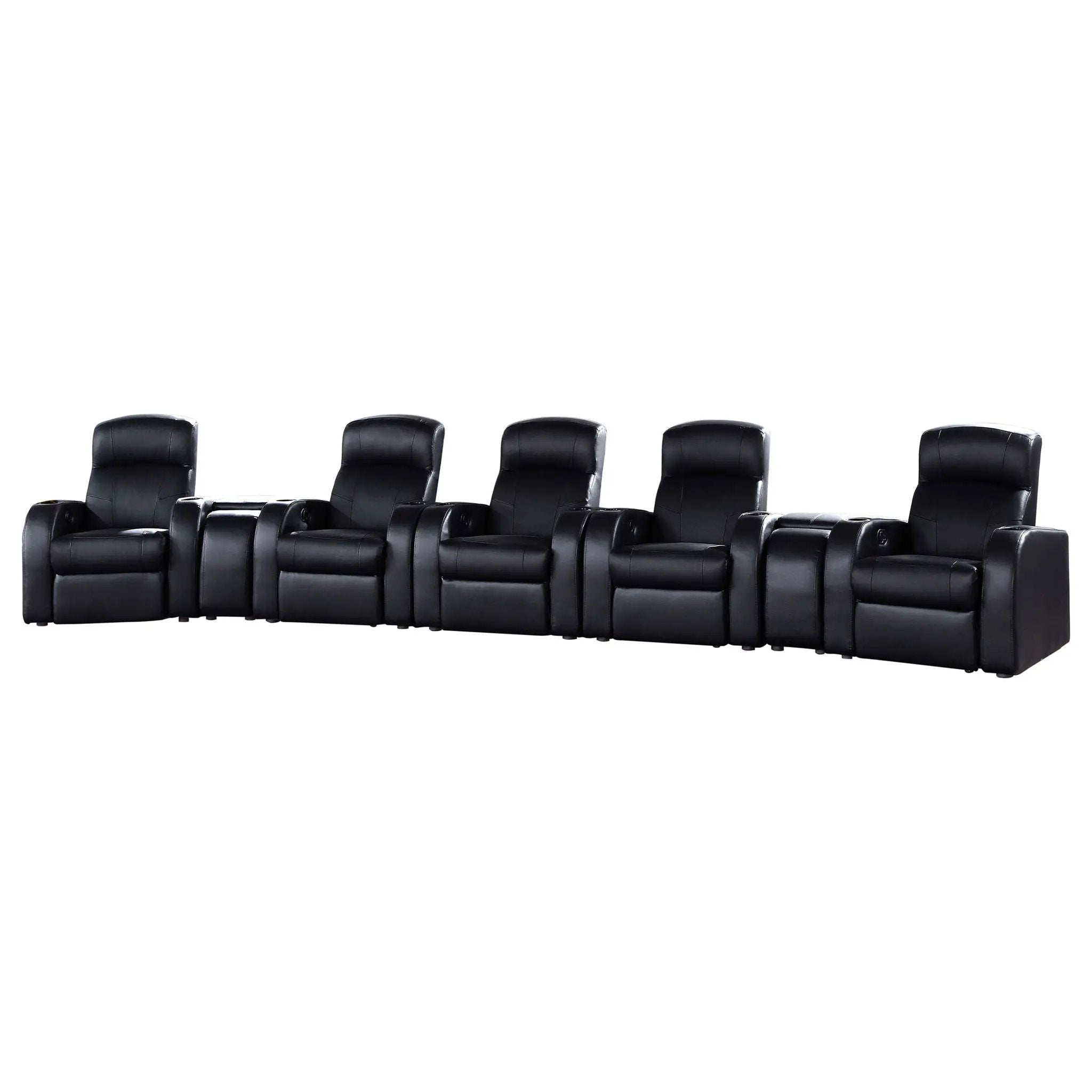 Franky - 7 Piece Seater Home Theater Set, Reclining Chairs & Storage Consoles - Black by HouseOfZazla