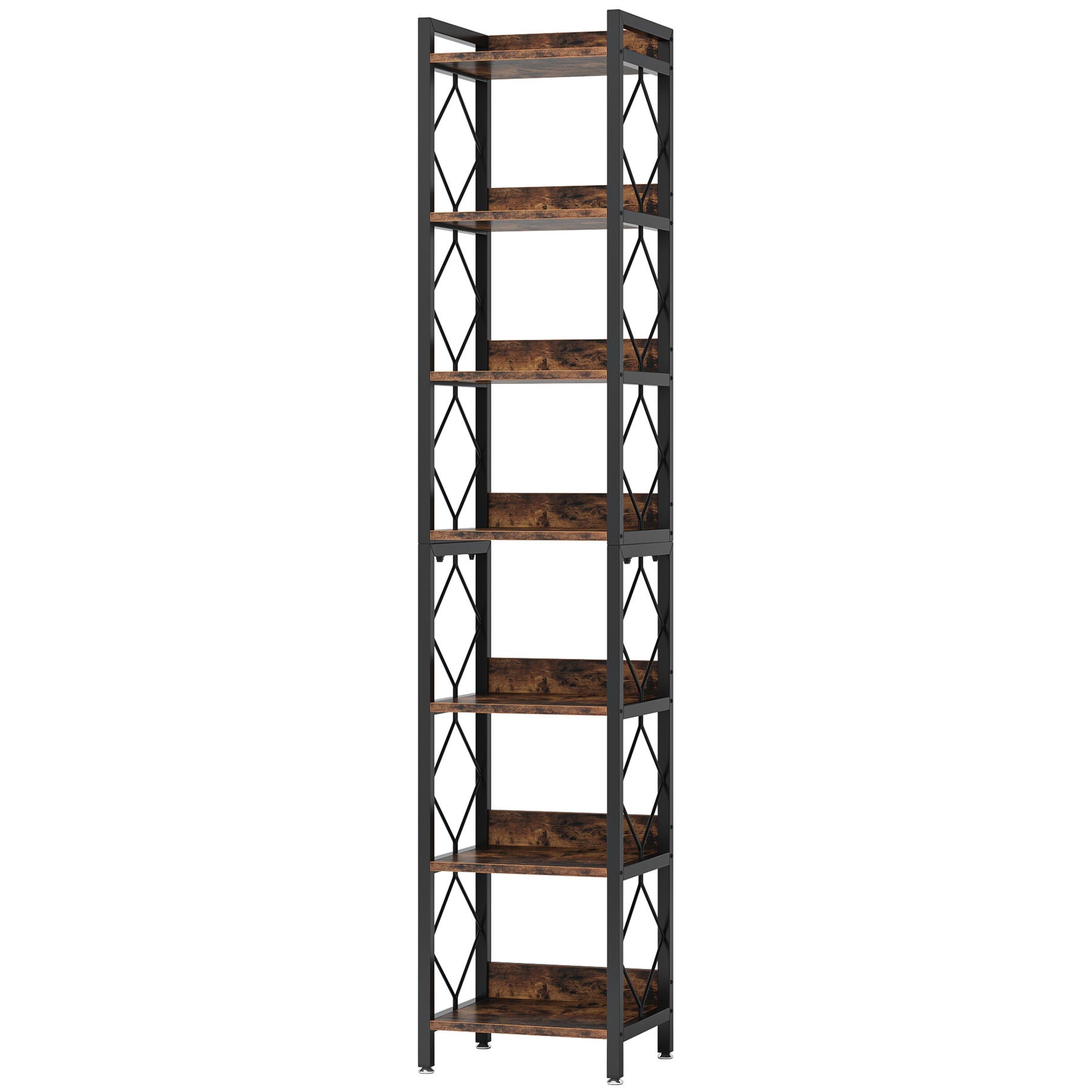Extra Tall 7 Tier Narrow Corner Bookshelf Storage Display Rack For Living Room - Rustic Brown by HouseOfZazla