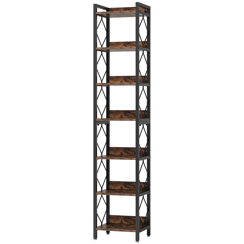 Extra Tall 7 Tier Narrow Corner Bookshelf Storage Display Rack For Living Room - Rustic Brown by HouseOfZazla